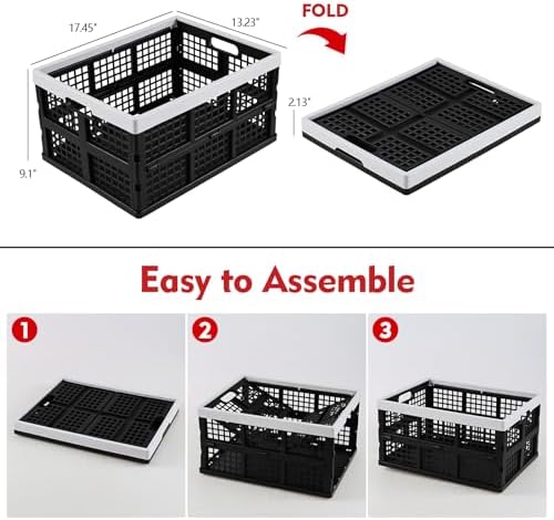 2-Pack 34 L Plastic Collapsible Storage Crates, Stackable Basket Bin - Image 2