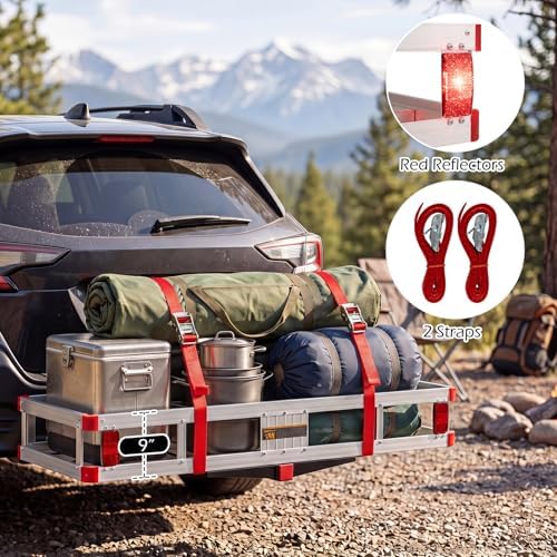 Goplus Hitch Cargo Carrier, Aluminum Hitch Mount Cargo Basket - Image 2