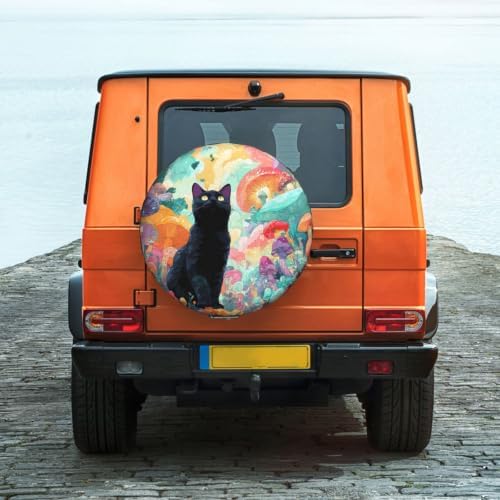 Black Cat Spare Tire Cover Waterproof Wheel Cover 15 Inch Universal Fit - Image 2