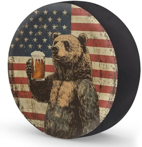 Spare Tire Cover Bear American Flag Wheel Covers Protectors Waterproof - Image 2