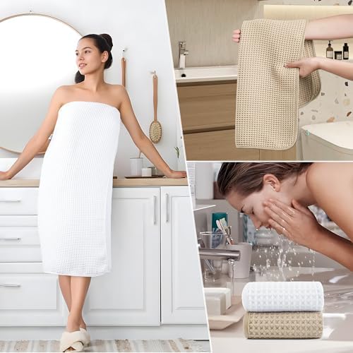 POLYTE 430 GSM Poly Blend Microfiber Quick Dry Waffle Bath Towel Set of 6 - Image 6