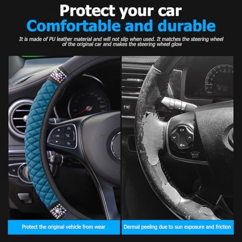 Osilly 15 Inch Rhinestone Leather Steering Wheel Cover - Image 3