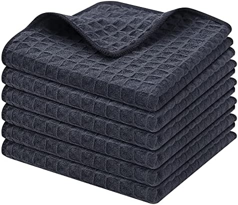 Homaxy Microfiber Waffle Weave Kitchen Dish Cloths, 6 Pack, Dark Grey by Homaxy