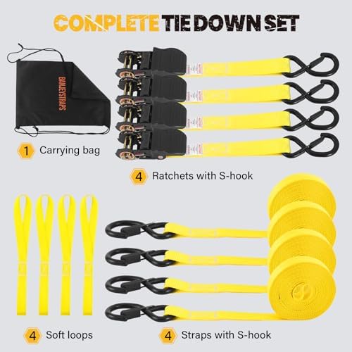1" x20FT Extra Long Ratchet Straps - 1750lb Capacity Heavy Duty Tie Downs - Image 5