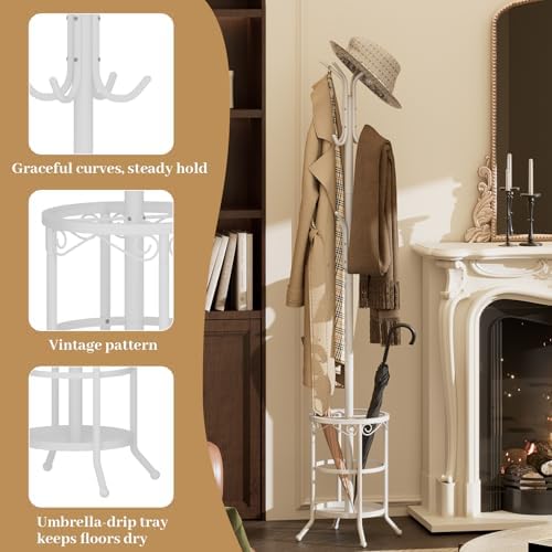 Coat Rack Freestanding with Umbrella Holder – Metal Hanger Stand, Hall Tree - Image 6