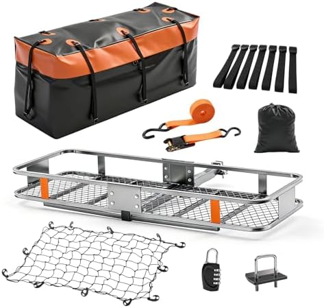 Folding Hitch Mount Cargo Carrier, 60.1" x 20" x 6" Steel Rack by Relaxinsideexploreoutside