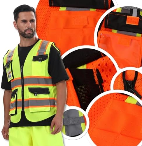 JKSafety Safety Vest for Men Women Hi Vis Reflective Vest JK220 OBlack 3XL - Image 5