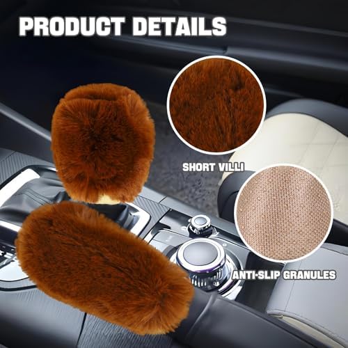 Hovom 2PCS Fluffy Car Gear Shift Knob Cover & Handbrake Cover - Image 3