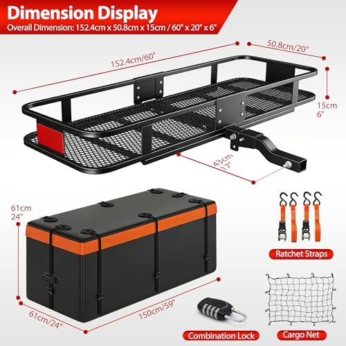 Folding Hitch Cargo Carrier Basket 60" X 20" X 6"+ Waterproof Bag - Image 2