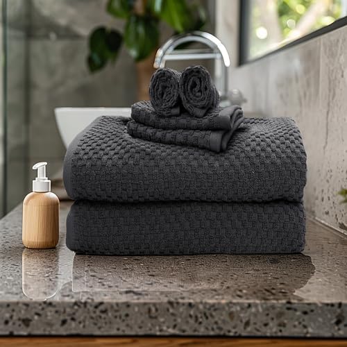 COTTON CRAFT Euro Spa Waffle Weave 6 Piece Towel Set - Image 2
