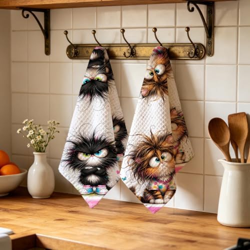 2 Pcs Funny Cat Kitchen Towels, Cat Theme Soft Absorbent Hand Tea Towels 02 - Image 4