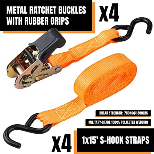 CARTMAN 4-Pack 1" x 15 ft Ratchet Tie-Down Straps - Image 2