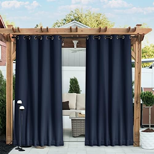 NICETOWN 2 Panels Outdoor Curtains Waterproof Fixed Bottom W52xL95 Navy by NICETOWN
