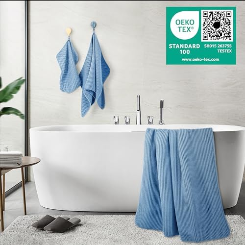 POLYTE 430 GSM Poly Blend Microfiber Quick Dry Waffle Bath Towel Set of 6 - Image 3