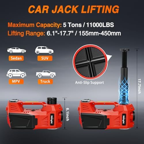 Nilight Electric Car Jack 5 Ton 12V Hydraulic Floor Jacks w Impact Wrench - Image 3
