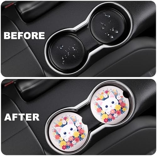 2 Pack Car Cup Holder Coasters, 2.63 inch Anti Slip Insert Absorbent Ceramic - Image 6