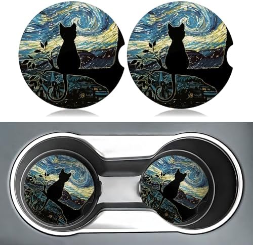Aesthetic Black Cat Car Coasters - Image 2