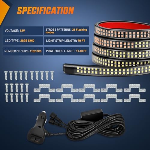 Nilight 2PCS 70 Inch Running Board LED Lights Strip Amber White - Image 4
