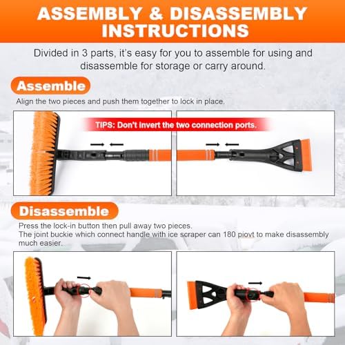 34" Extendable Ice Scrapers for Car Windshield 2-in-1 Snow Brush for Car Snow - Image 6