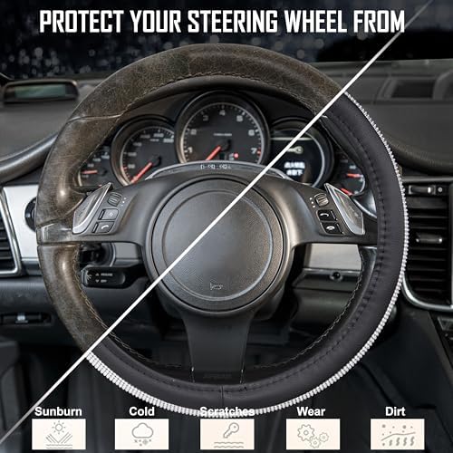 CAR PASS Bling Silver Diamond Leather Steering Wheel Cover, - Image 7