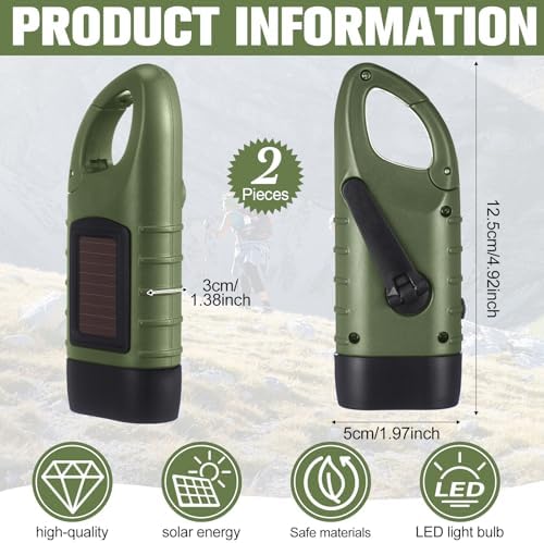 Leelosp 2 Pcs Hand Crank Solar Flashlight Emergency LED, Army Green - Image 2