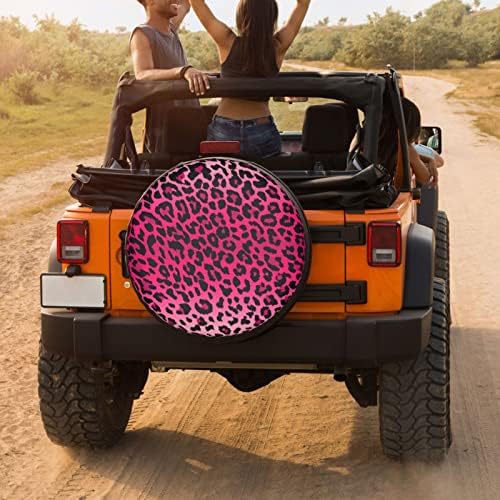 Pink Leopard Print Spare Tire Cover Dust-Proof Wheel Tire Cover Fit Trailer - Image 4