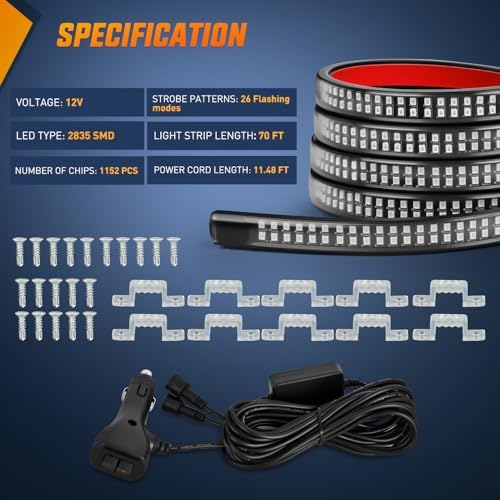 Nilight 2PCS 70 Inch Running Board LED Lights Strip Blue - Image 4