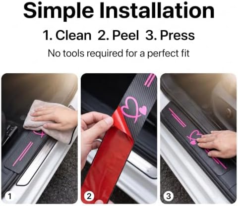 5 PCS Car Door Sill Guard Stickers, Carbon Fiber Heart Pattern Car Door Sill - Image 7