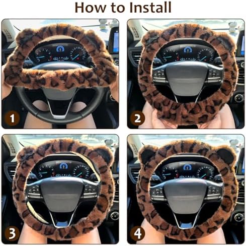 Accmor Fuzzy Car Steering Wheel Cover, Warm Fluffy Leopard Steering Wheel Cover - Image 6