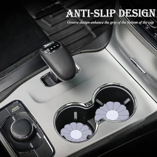 2-Pack Car Cup Holder Coaster Inserts, Daisy Shape, 2.75 Inch Non-Slip Silicone - Image 3