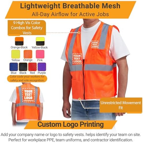 AYKRM 2 Pocket Mesh High Visibility Reflective Safety Vest - Image 5