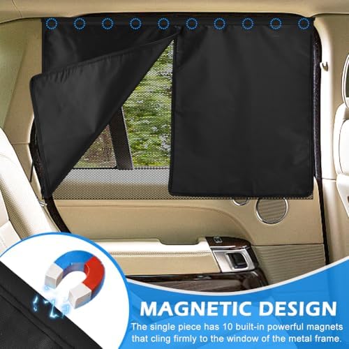 2 Pack Car Window Shades, 26.8" x 18.5", 10 Powerful Magnets, Dual-Layer 2-in-1 - Image 3