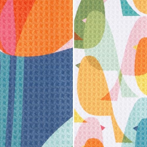 Ritz Waffle Microfiber Kitchen Towel 2pc Set – Three Flowers and Birds – Modern - Image 2