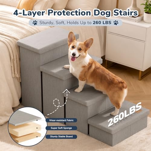 4-Step Wide Dog Stairs with Storage 23" H, Non-Slip Sturdy Pet Steps - Image 5