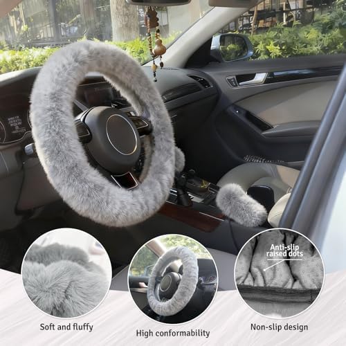 Fluffy Steering Wheel Cover 3PCS Set – Plush Fuzzy Fur Steering Wheel Cover - Image 5