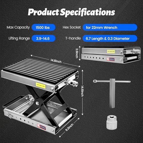 1500 LBS Motorcycle Jack, Thickened 0.48" Rubber Pad Motorcycle Stand Lift - Image 6