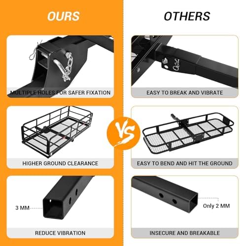 PioneerWorks Foldable Hitch Mount Cargo Carrier 750 Lbs Luggage Basket - Image 3