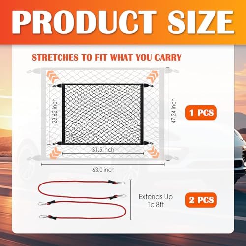 Truck Bed Cargo Net with 4 Hooks & 2 Bundling Ropes - Image 2