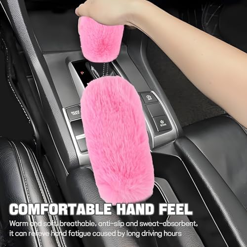 Hovom 2PCS Fluffy Car Gear Shift Knob Cover & Handbrake Cover - Image 4