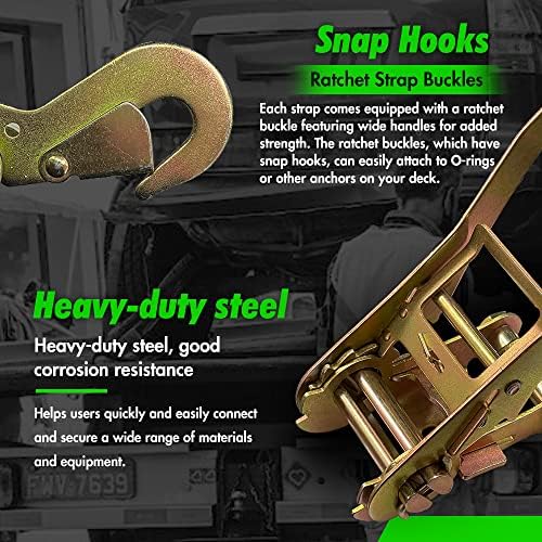 Car Trailer Straps, 4 Pack 2"x96" Tire Straps, Snap Hooks - Image 3
