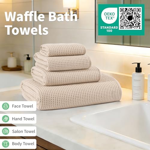 MICROFI Waffle Weave Bath Towel Set, Microfiber, 4 Pieces, Quick Dry, - Image 4