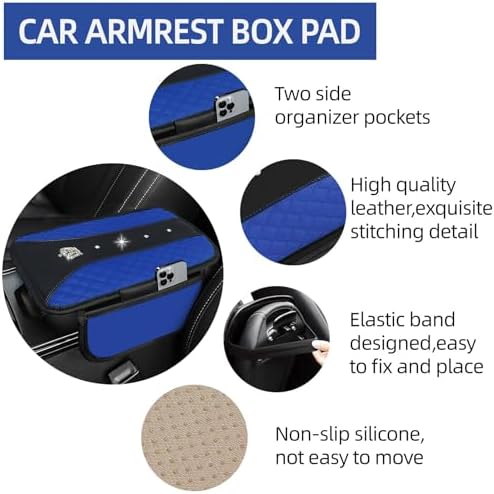 NBTEPEM 10 Pcs Bling Blue Car Floor Mats Set, Leather Blue Steering Wheel - Image 5