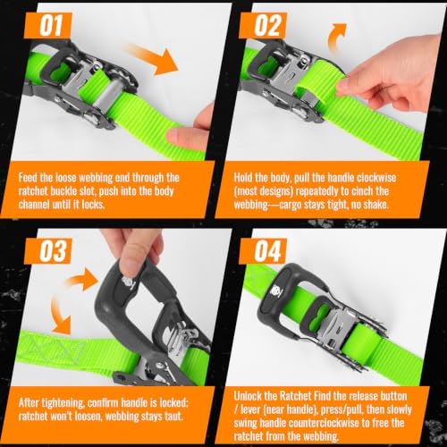 Retractable Ratchet Straps 4 Pack, 5208LBS Break Strength - Image 5