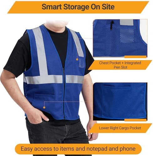AYKRM 2 Pocket Mesh High Visibility Reflective Safety Vest - Image 4