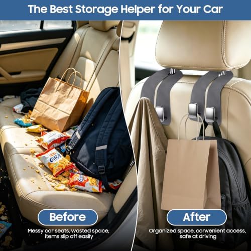 Amooca Car Headrest Hooks 4-Pack Suede Seat Organizer - Image 6