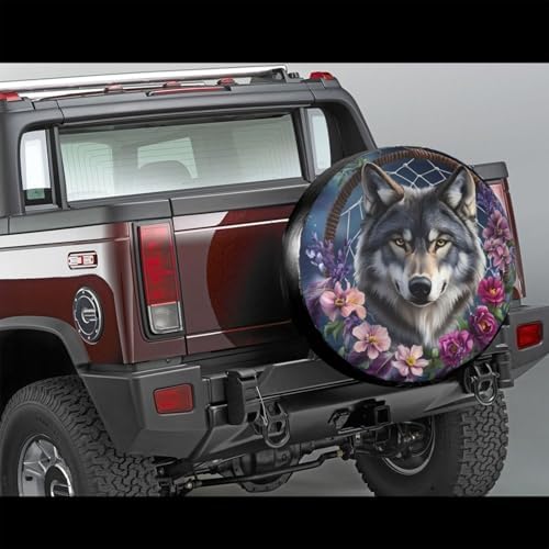 Dreamcatcher Flowers Wolf Spare Tire Cover - Image 2