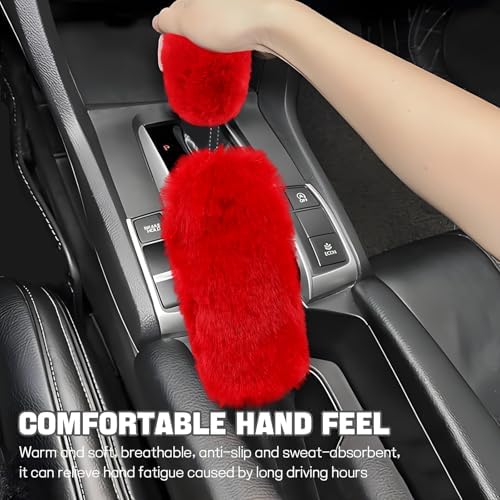 Hovom 2PCS Fluffy Car Gear Shift Knob Cover & Handbrake Cover - Image 4