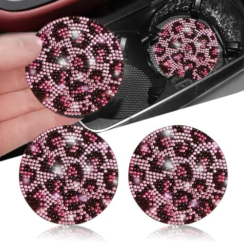 NBTEPEM 2pcs Bling Leopard Car Coasters, Non-Slip Cheetah Car Cup Holder Insert by NBTEPEM