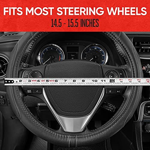 Motor Trend GripDrive Faux Black Leather Steering Wheel Cover - Image 6