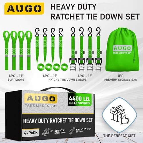 AUGO Heavy Duty Ratchet Straps & Soft Loops – Pack of 4 Extra Strong 1.5” by - Image 4